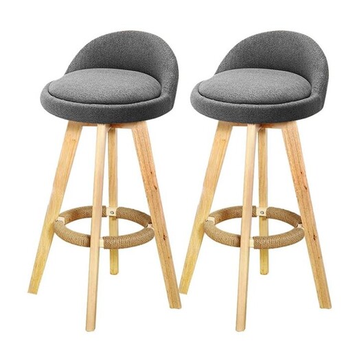 Picture of Set of 2 Fabric Swivel Bar Stool Kitchen Wooden Barstools Grey