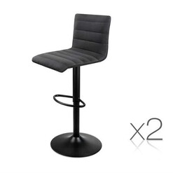 Picture of Set of 2 Faux Linen Bar Stools - Black