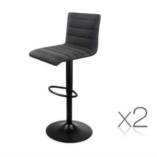 Picture of Set of 2 Faux Linen Bar Stools - Black