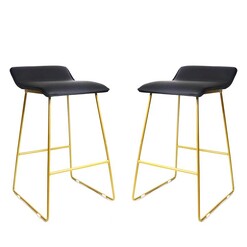 Picture of Set Of 2 Frida PU Leather Kitchen Bar Counter Stool Gold Metal Frame 65cm - Black