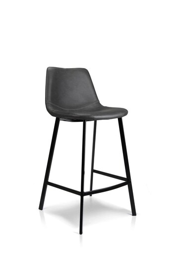 Picture of Set of 2 Gordon Faux Leather Bar Stool 66cm - Black Metal Legs - Antique Black Picture of Set of 2 Gordon Faux Leather Bar Stool 66cm - Black Metal Legs - Antique Black