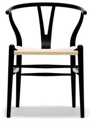Picture of Set of 2 - Hans Wegner Replica Wishbone Cord Dining Chair - Natural Seat - Black