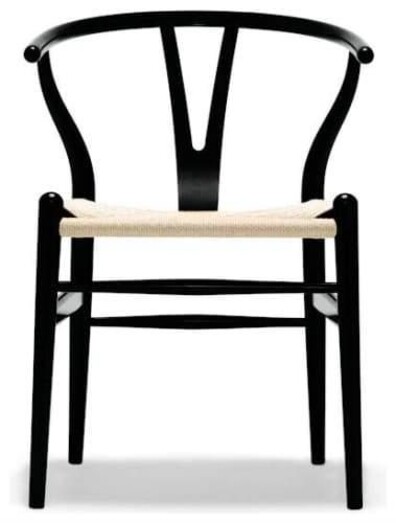 Picture of Set of 2 - Hans Wegner Replica Wishbone Cord Dining Chair - Natural Seat - Black Picture of Set of 2 - Hans Wegner Replica Wishbone Cord Dining Chair - Natural Seat - Black