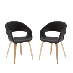Picture of Set Of 2 Jan Modern PU Leather Dining Chair W/ Timber Legs - Black