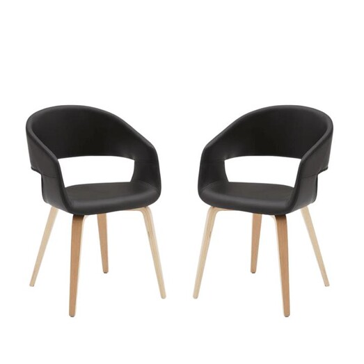 Picture of Set Of 2 Jan Modern PU Leather Dining Chair W/ Timber Legs - Black