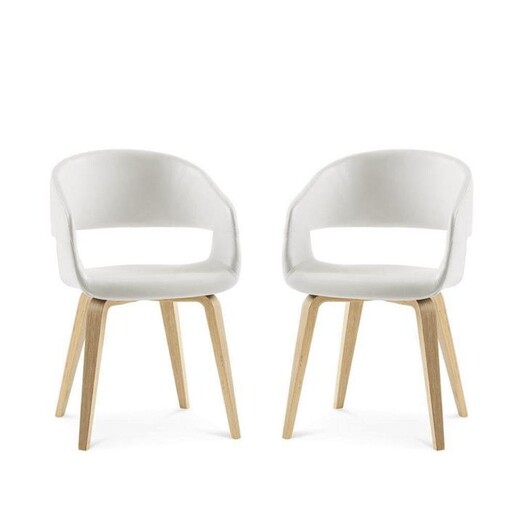 Picture of Set Of 2 Jan Modern PU Leather Dining Chair W/ Timber Legs - White