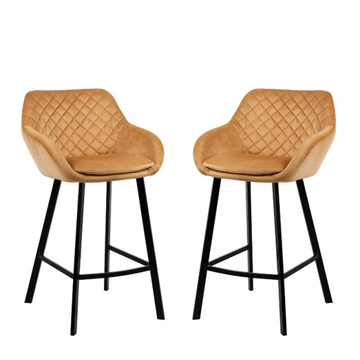 Picture of Set Of 2 Mia Velvet Fabric Kitchen Counter Bar Stool - Peach Picture of Set Of 2 Mia Velvet Fabric Kitchen Counter Bar Stool - Peach