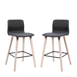 Picture of Set Of 2 Milky Fabric Kitchen Counter Bar Stool Wooden Legs - Charcoal