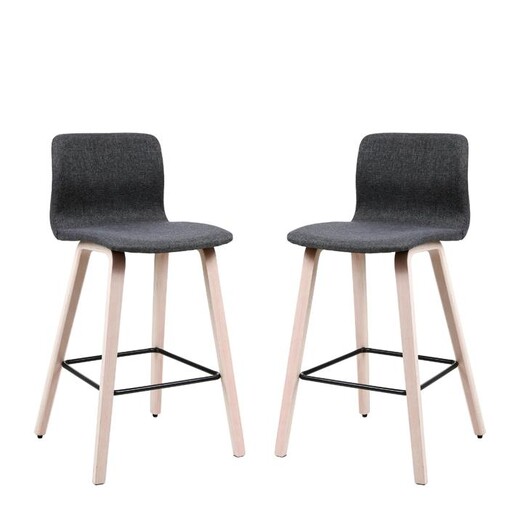 Picture of Set Of 2 Milky Fabric Kitchen Counter Bar Stool Wooden Legs - Charcoal Picture of Set Of 2 Milky Fabric Kitchen Counter Bar Stool Wooden Legs - Charcoal