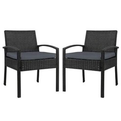 Picture of Set of 2 Outdoor Dining Chairs Wicker Chair Patio Garden Furniture Lounge Setting Bistro Set Cafe Cushion Black