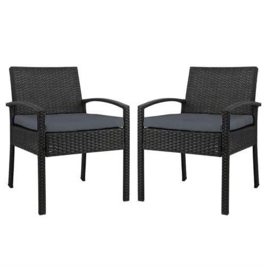 Picture of Set of 2 Outdoor Dining Chairs Wicker Chair Patio Garden Furniture Lounge Setting Bistro Set Cafe Cushion Black