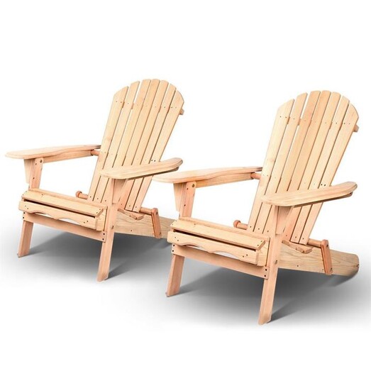 Picture of Set of 2 Patio Furniture Outdoor Chairs Beach Chair Wooden Adirondack Garden Lounge