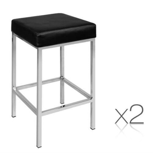Picture of Set of 2 PU Leather Backless Bar Stools - Black and Chrome Picture of Set of 2 PU Leather Backless Bar Stools - Black and Chrome