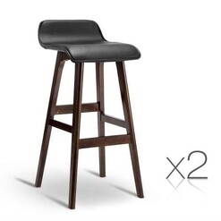 Picture of Set of 2 PU Leather Wood Wave Style Bar Stool - Black