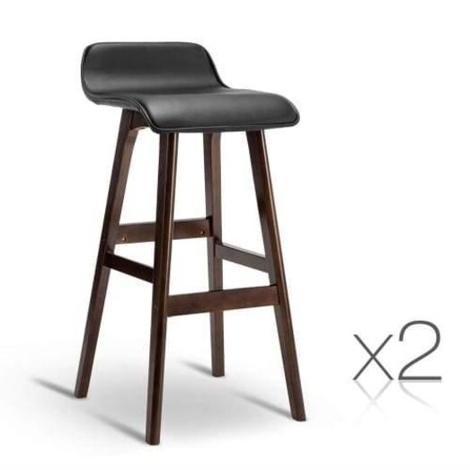 Picture of Set of 2 PU Leather Wood Wave Style Bar Stool - Black Picture of Set of 2 PU Leather Wood Wave Style Bar Stool - Black