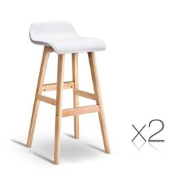 Picture of Set of 2 PU Leather Wood Wave Style Bar Stool - White