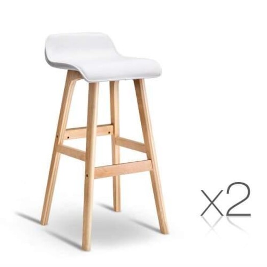 Picture of Set of 2 PU Leather Wood Wave Style Bar Stool - White Picture of Set of 2 PU Leather Wood Wave Style Bar Stool - White