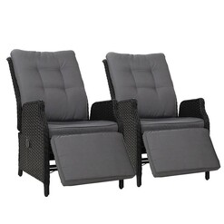 Picture of Set of 2 Recliner Chairs Sun lounge Outdoor Furniture Setting Patio Wicker Sofa Black