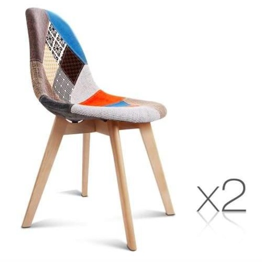 Picture of Set of 2 Retro Beech Fabric Dining Chair - Multi Colour