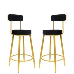 Picture of Set Of 2 Ronda Velvet Fabric Cocktail Kitchen Bar Counter Stool W/ Backrest 65cm - Black