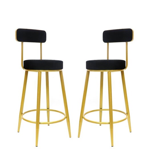 Picture of Set Of 2 Ronda Velvet Fabric Cocktail Kitchen Bar Counter Stool W/ Backrest 65cm - Black Picture of Set Of 2 Ronda Velvet Fabric Cocktail Kitchen Bar Counter Stool W/ Backrest 65cm - Black