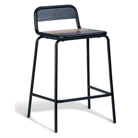 Picture of Set of 2 - Sam Aurora Industrial Flat Bar Stool - 65cm - Black Frame - Brown Timber Seat