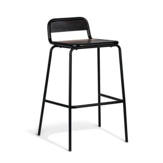 Picture of Set of 2 - Sam Aurora Industrial Flat Bar Stool - 75cm - Black Frame - Brown Timber Seat