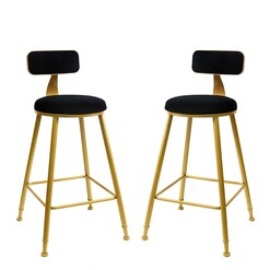 Picture of Set Of 2 Selga Velvet Fabric Kitchen Counter Bar Stool Gold Metal Frame 65cm - Black