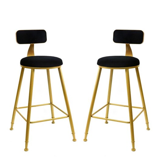 Picture of Set Of 2 Selga Velvet Fabric Kitchen Counter Bar Stool Gold Metal Frame 65cm - Black Picture of Set Of 2 Selga Velvet Fabric Kitchen Counter Bar Stool Gold Metal Frame 65cm - Black