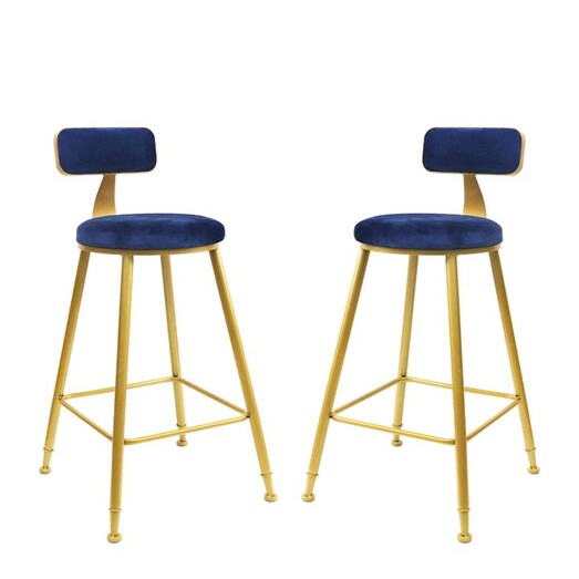 Picture of Set Of 2 Selga Velvet Fabric Kitchen Counter Bar Stool Gold Metal Frame 65cm - Blue Picture of Set Of 2 Selga Velvet Fabric Kitchen Counter Bar Stool Gold Metal Frame 65cm - Blue