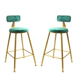 Picture of Set Of 2 Selga Velvet Fabric Kitchen Counter Bar Stool Gold Metal Frame 65cm - Green
