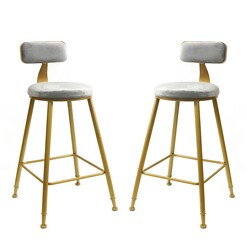 Picture of Set Of 2 Selga Velvet Fabric Kitchen Counter Bar Stool Gold Metal Frame 65cm - Grey