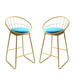 Picture of Set Of 2 Shelly Kitchen Counter Bat Stool Gold Metal Frame W/ Cushion 65cm - Aqua Blue