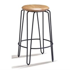 Picture of Set of 2 - Storo Bar Stool 65cm - Black Frame - Natural Timber Seat