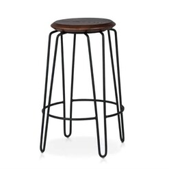 Picture of Set of 2 - Storo Bar Stool 65cm - Black Frame - Walnut Timber Seat
