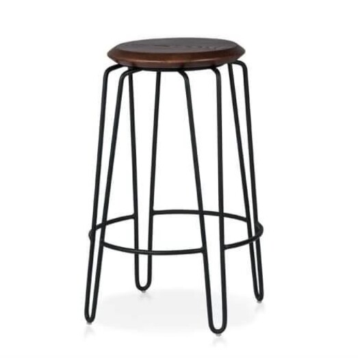 Picture of Set of 2 - Storo Bar Stool 65cm - Black Frame - Walnut Timber Seat Picture of Set of 2 - Storo Bar Stool 65cm - Black Frame - Walnut Timber Seat