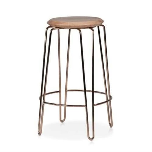 Picture of Set of 2 - Storo Bar Stool 65cm - Rose Gold Frame - Natural Timber Seat Picture of Set of 2 - Storo Bar Stool 65cm - Rose Gold Frame - Natural Timber Seat