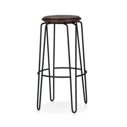 Picture of Set of 2 - Storo Bar Stool 75cm - Black Frame - Walnut Timber Seat