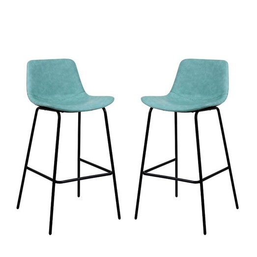 Picture of Set Of 2 Suede Fabric Kitchen Counter Bar Stool Metal Frame - Green