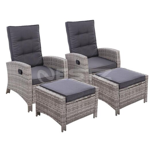 Picture of Set of 2 Sun lounge Recliner Chair Wicker Lounger Sofa Day Bed Outdoor Chairs Patio Furniture Garden Cushion Ottoman Gardeon