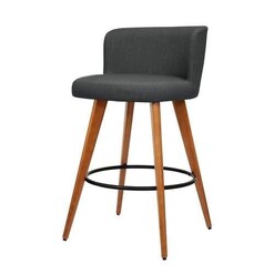 Picture of Set of 2 Wooden Fabric Bar Stools Circular Footrest - Charcoal