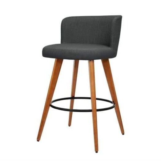 Picture of Set of 2 Wooden Fabric Bar Stools Circular Footrest - Charcoal