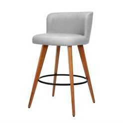 Picture of Set of 2 Wooden Fabric Bar Stools Circular Footrest - Light Grey