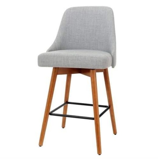 Picture of Set of 2 Wooden Fabric Bar Stools Square Footrest - Light Grey