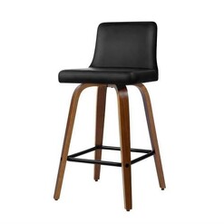 Picture of Set of 2 Wooden PU Leather Bar Stool - Black and Brown Wood Legs