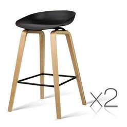 Picture of Set of 2 Wooden Square Footrest Bar Stools - Black