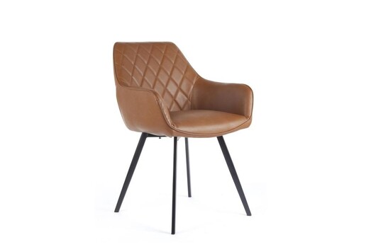 Picture of Set of 2 Xena Eco Leather Dining Chair Black Metal Legs - Vintage Cognac