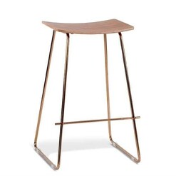 Picture of Set of 2 - Yvonne Potter Replica Y Porter Nordberg Bar Stool 70cm - Rose Gold Frame - Natural Veneer Seat