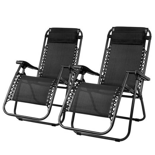 Picture of Set of 2 Zero Gravity Chairs Reclining Outdoor Furniture Sun Lounge Folding Camping Lounger Black