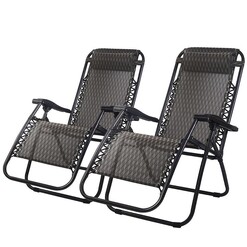 Picture of Set of 2 Zero Gravity Chairs Reclining Outdoor Furniture Sun Lounge Folding Camping Lounger Grey